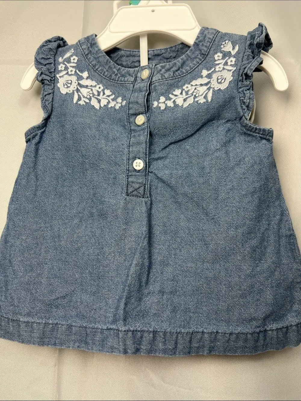 Carter’s blue chambray floral embroidered 2 piece matching set dress and bloomer